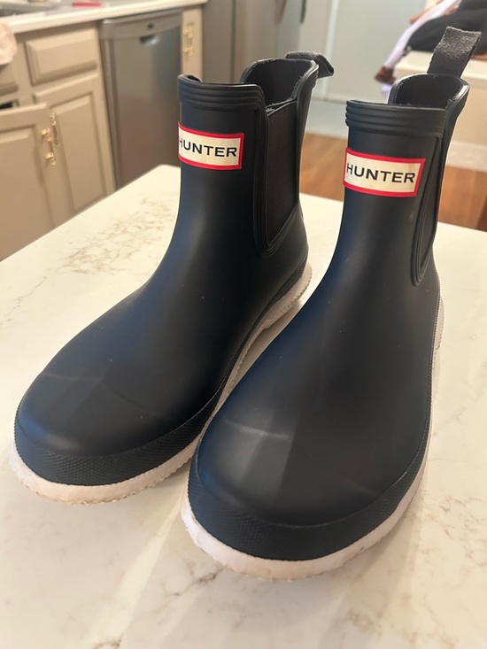 Hunter Shoes - Hunter Navy Chelsea Rain Boots with White Soles